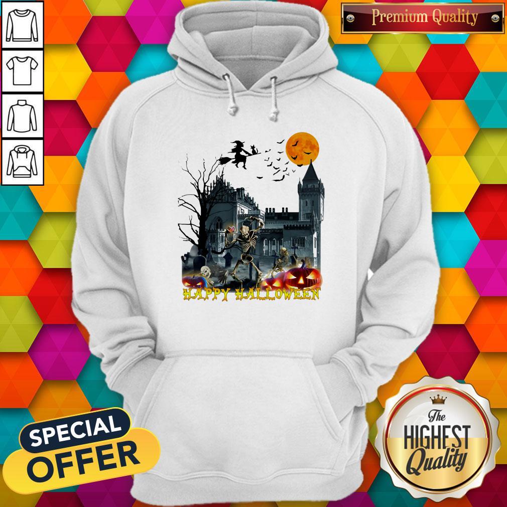 Awesome Witch And Skeleton Happy Halloween Hoodie