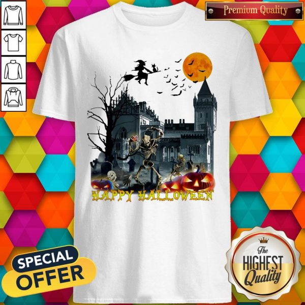 Awesome Witch And Skeleton Happy Halloween Shirt