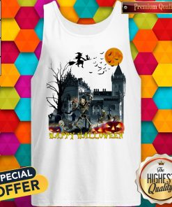 Awesome Witch And Skeleton Happy Halloween Tank Top