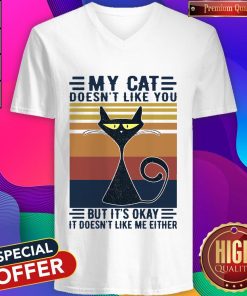 My Cat Doesn’t Like You But It’s Okay It Doesn’t Like Me Either Vintage Retro V-neck