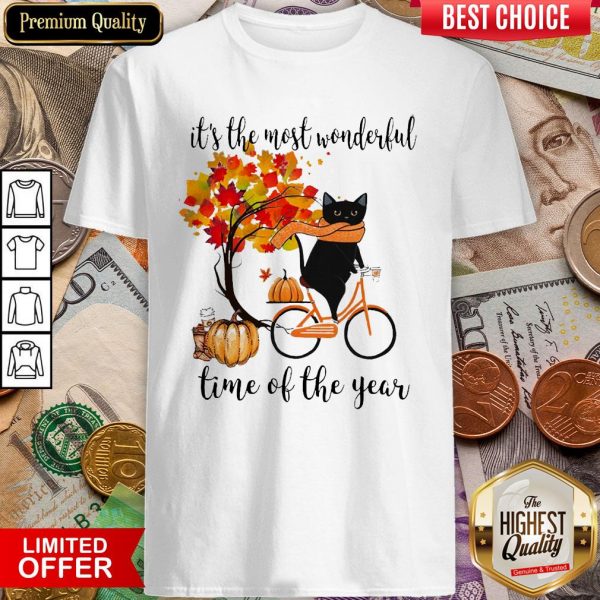 Black Cat Fall Pumpkin The Most Wonderful Time Of The Year Shirt