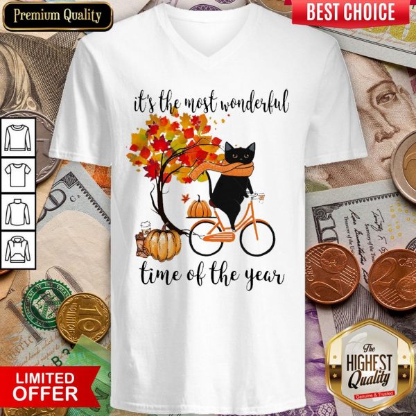 Black Cat Fall Pumpkin The Most Wonderful Time Of The Year V-neck