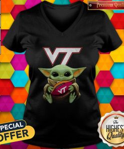 Nice Baby Yoda Hug Virginia Tech Football V-neckNice Baby Yoda Hug Virginia Tech Football V-neck