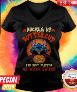 Stitch Buckle Up Buttercup You Just Flipped My Witch Switch Halloween V-neck
