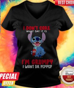 Stitch I Don’t Care What Day It Is It’s Early I’m Grumpy I Want Dr Pepper V-neck
