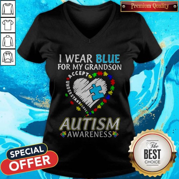 Wear Blue For My Granndson Autism Awareness Heart V-neck