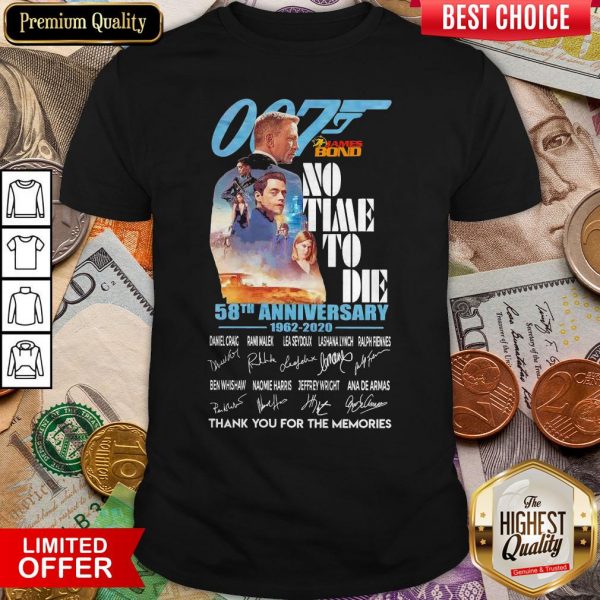 007 James Bond No Time To Die 58th Anniversary 1962 2020 Thank You For The Memories Signatures Shirt