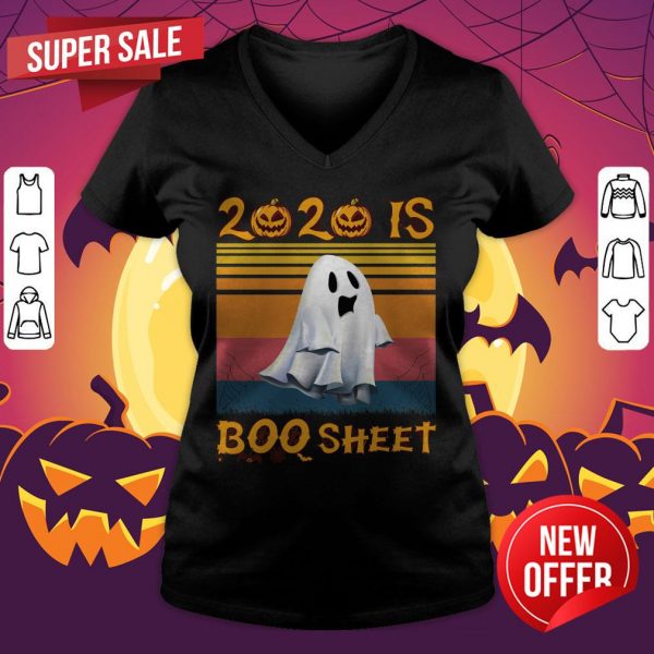 2020 Is Boo Sheet Halloween Vintage V-neck