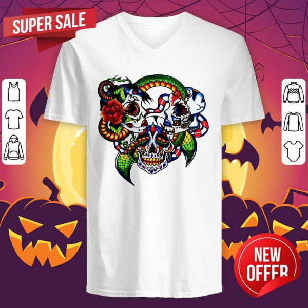 Cracked Candy Skulls Day Of The Dead Muertos V-neck