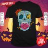 Day Of The Dead Dia De Los Muertos Sugar Skull Blue Flower Shirt