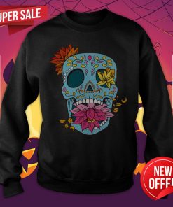 Day Of The Dead Dia De Los Muertos Sugar Skull Blue Flower Sweatshirt