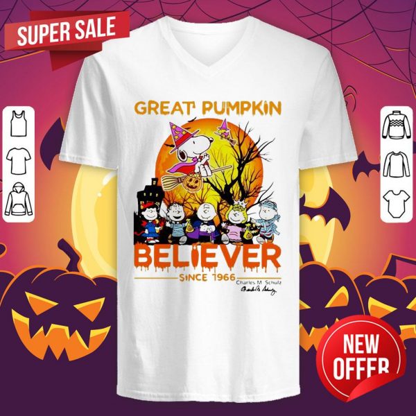 Great Pumpkin Believer Since 1966 Charles M. Schulz Signature Halloween V-neck