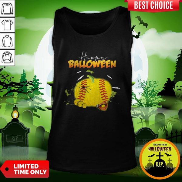 Happy Halloween Balloween Softball Pumpkin Tank Top