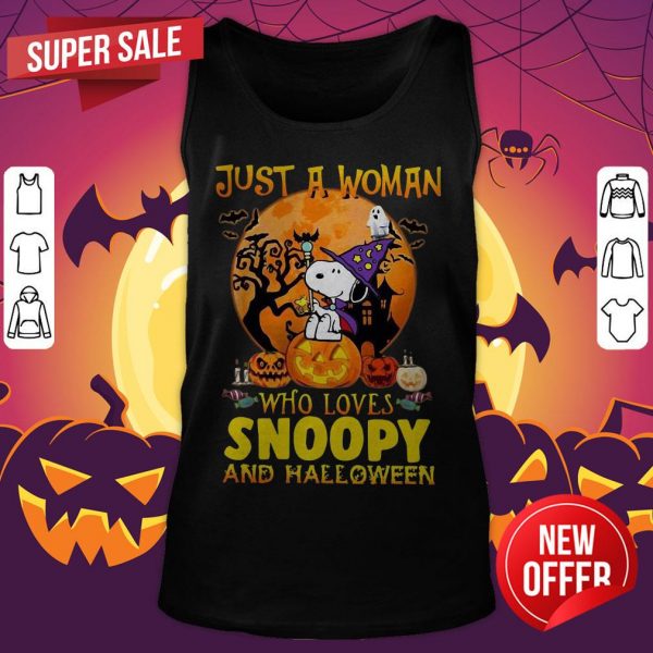 Just A Woman Who Loves Snoopy And Halloween Tank Top