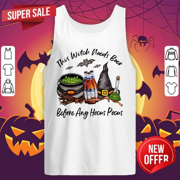 Michelob Ultra Bottle This Witch Needs Beer Before Any Hocus Pocus Halloween Tank Top