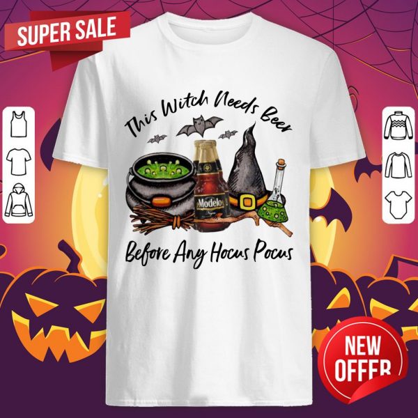 Modelo Negra Bottle This Witch Needs Beer Before Any Hocus Pocus Halloween T-Shirt