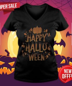 Retro Happy Halloween Shirt Women Men Vintage Pumpkin V-neck