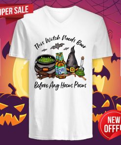Rolling Rock Bottle This Witch Needs Beer Before Any Hocus Pocus Halloween V-neck