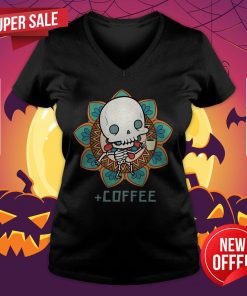 Skeleton Drinking Coffee Day Of The Dead Muertos V-neck
