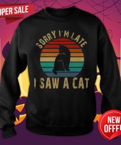 Sorry I'M Late I Saw A Cat Vintage Retro Sweatshirt
