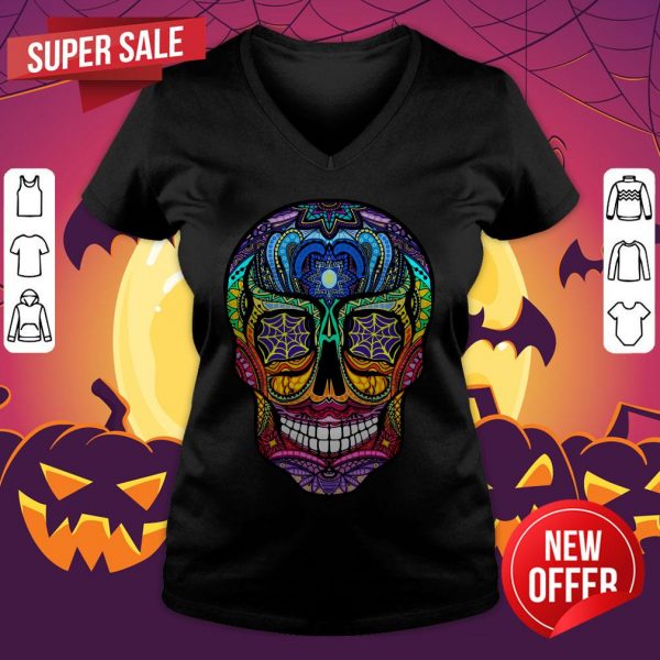 Sugar Skull Colorful Dia De Muertos Day Of The Dead V-neck