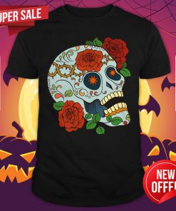 Sugar Skull Green Rose Day Dead Dia De Los Muertos Shirt