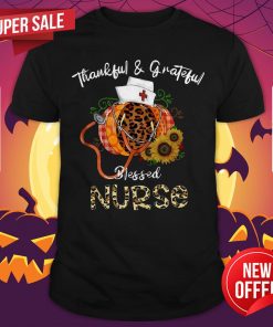 Thankful Grateful Blessed Nurse Leopard Print Pumpkin Sunflower Halloween Nurse T-shirt