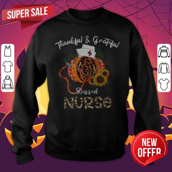 Thankful Grateful Blessed Nurse Leopard Print Pumpkin Sunflower Halloween Nurse Sweatshirt