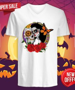 Woman Day Of The Dead Sugar Skull Makeup V-neck