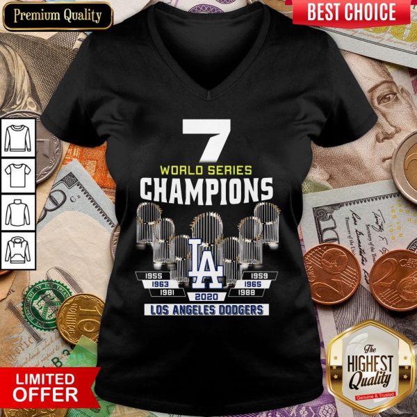 Top 7 World Series Champions 1955 1959 1965 1963 1981 1988 2020 Los Angeles Dodgers V-neck - Design By Viewtees.com
