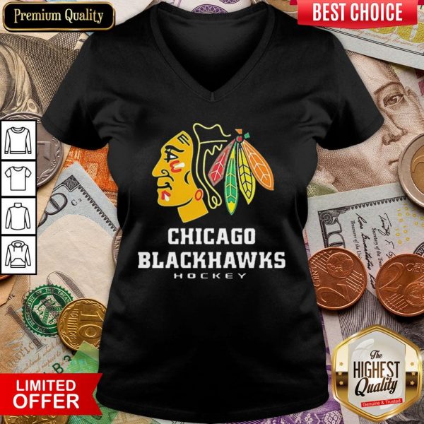 Funny Logo NHL Chicago Blackhawks Hockey V-neck - Design By Viewtees.com
