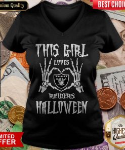 Girl Loves Oklahoma Raiders Halloween Skeleton Heart V-neck