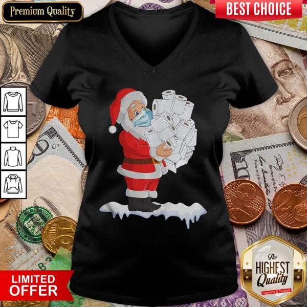 Good Santa Claus With Face Mask And Toilet Paper Gift Christmas 2020 V-neck - Design By Viewtees.com