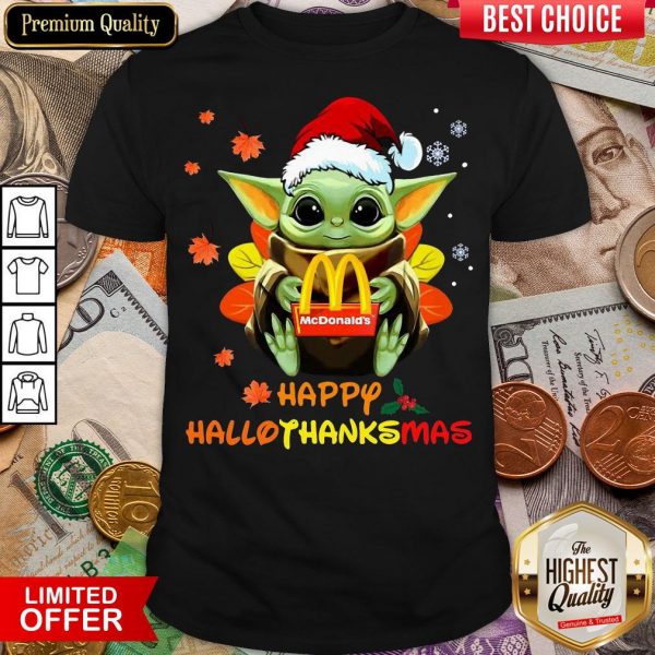 Hot Baby Yoda Hug McDonald’s Happy Hallothanksmas Shirt - Design By Viewtees.com