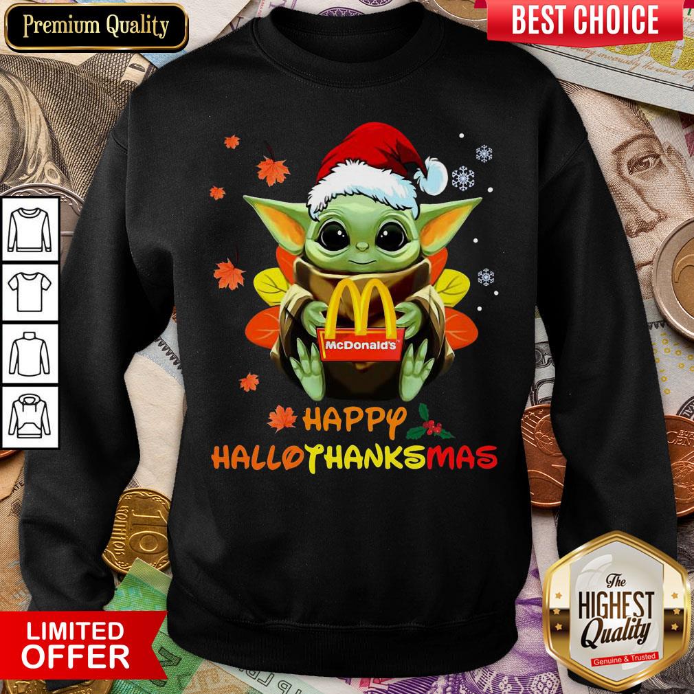 Hot Baby Yoda Hug McDonald’s Happy Hallothanksmas Sweatshirt - Design By Viewtees.com 