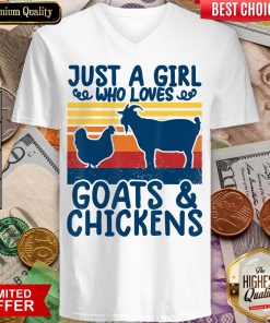 Hot Farming Shirts Just A Girl Who Loves Chickens Goats Vintage V-neck - Design By Viewtees.com