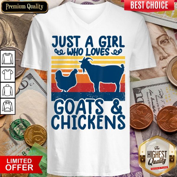 Hot Farming Shirts Just A Girl Who Loves Chickens Goats Vintage V-neck - Design By Viewtees.com