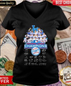 Hot Los Angeles Dodgers 2020 National League Champions Signatures V-neck - Design By Viewtees.com