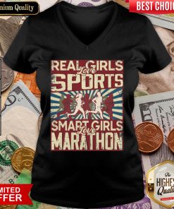 Hot Real Girls Love Sports Smart Girls Love Marathon 2020 V-neck - Design By Viewtees.com