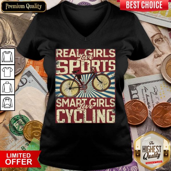 Nice Real Girls Love Sports Smart Girls Love Cycling Vintage V-neck - Design By Viewtees.com