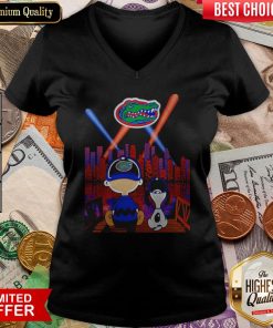 Snoopy And Charlie Brown Watching Florida Gators City By Night V-neck