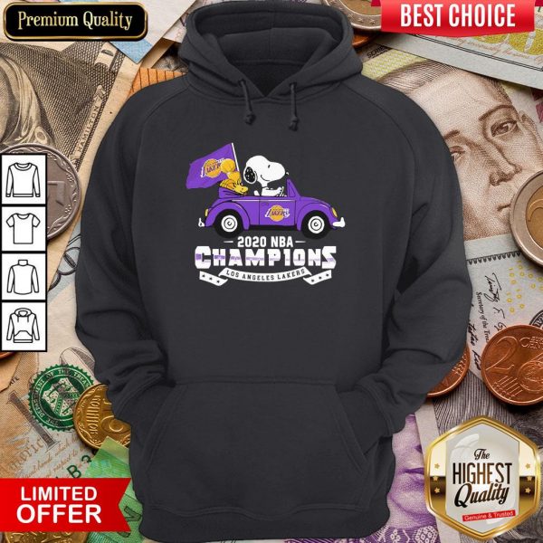 Snoopy And Woodstock Driving Los Angeles Lakers Car 2020 NBA Champions Hoodie