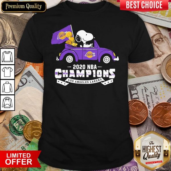 Snoopy And Woodstock Driving Los Angeles Lakers Car 2020 NBA Champions Shirt