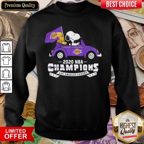 Snoopy And Woodstock Driving Los Angeles Lakers Car 2020 NBA Champions Sweatshirt