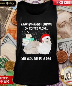 A Woman Cannot Survive On Coffee Alone She Also Needs A Cat Merry Christmas Tank Top - Design By Viewtees.com