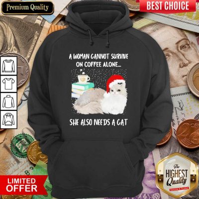A Woman Cannot Survive On Coffee Alone She Also Needs A Cat Merry Christmas Hoodie - Design By Viewtees.com