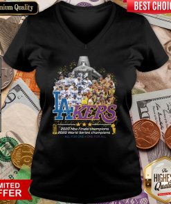 Top Kobe Bryant Los Angeles Lakers Dodgers 2020 Nba Finals Champions All For One – One For All V-neck - Design By Viewtees.com