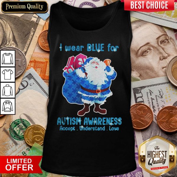 Top Merry Christmas Santa I Wear Blue For Autism Awareness Accept Understand Love Tank Top - Design By Viewtees.com