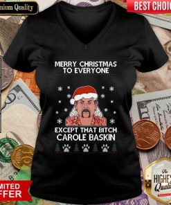 Merry Christmas To Everyone Except That Bitch Carole Baskin Ugly Christmas V-neck - Design By Viewtees.com