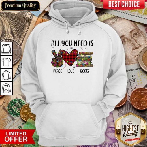 All You Need Is A Peace Love Books Merry Christmas Light Hoodie - Design By Viewtees.com